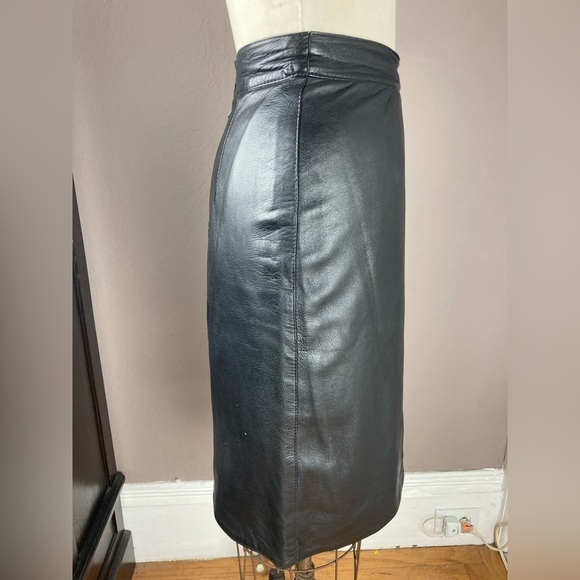 Black Leather Midi Skirt - Made in Italy - 27”W - Picture 4 of 14